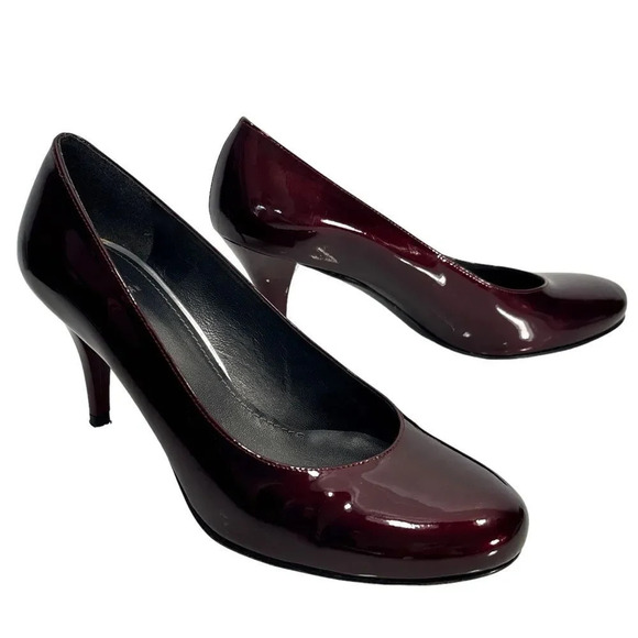 Stuart Weitzman Ruby Burgundy Dark Red Patent Leather Heels Size 7.5 - Picture 1 of 11